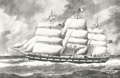 The John Allan (built 1867), a ‘coolie ship’ used to transport indentured migrants from India to Mauritius